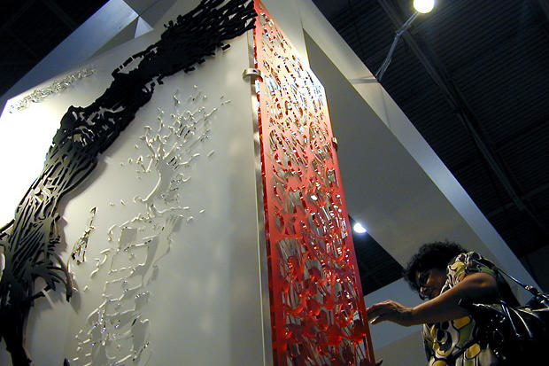 Decorative laser cut stained wood art panel and screen - Art Signs Company