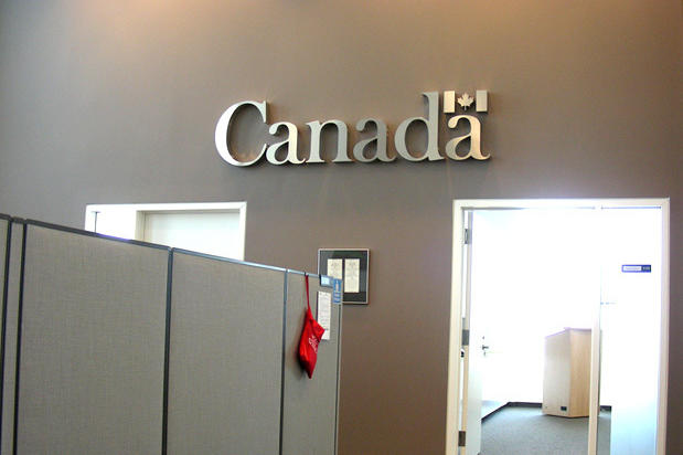 art signs office lobby signage 3d metal sign installed in corporate office of Health agency Canada Office Business Signs corporate sign systems, las vegas designer