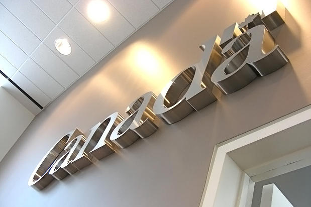 art signs office signage 3d metal sign installed in corporate office of Health agency Canada reception signs, office signage, las vegas casinos