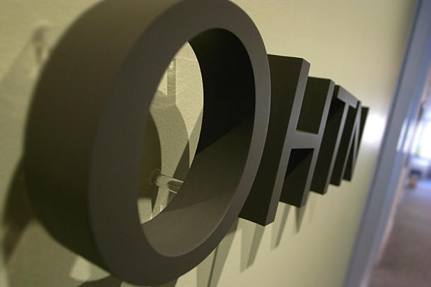 Dimensional 3d lobby signage lettering made by Art Signs Company and raised on business reception area wall