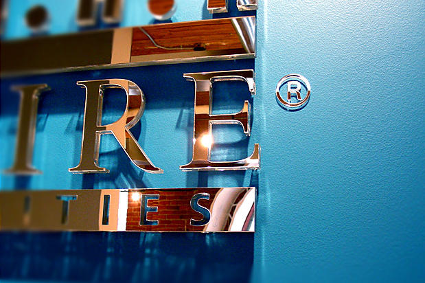 Mirror corporate office lobby reception signage letters and logo