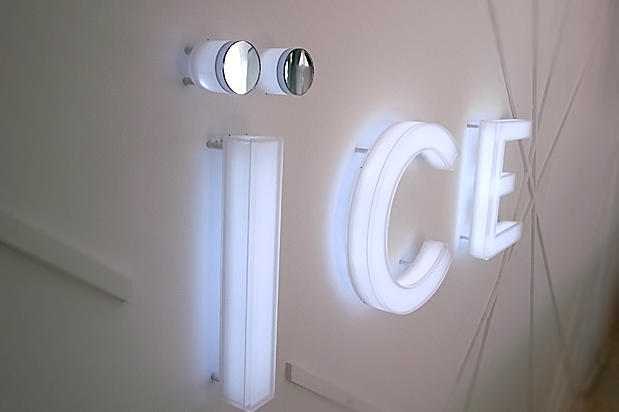 Led illuminated 3d lobby reception signs for condo show room, sales, and presentation center by Art Signs Company