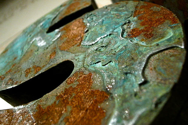 3d sign with RUST PATINA finish for museum lobby signage made with foam that looks like rusted metal