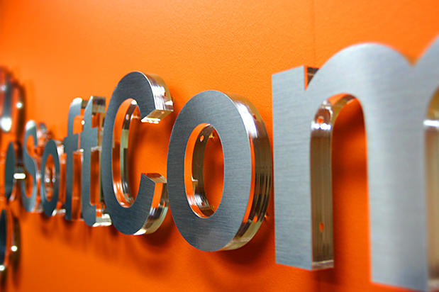 Wall mirror office 3d sign for Softcom Inc.- Email and Web Hosting services, Also myhosting.com, mail2web.com