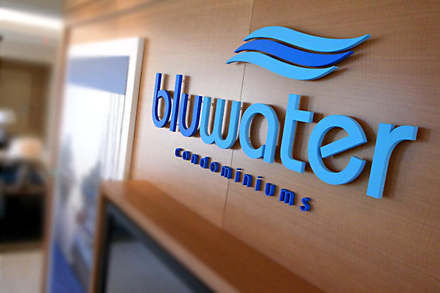 Bluewater condominiums corporate logo sign made by Art Signs in Oakville location