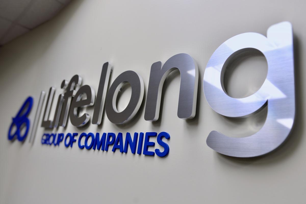 Metal Real Estate Sign Letters with painted blue acrylic dimensional wording for Lifelong