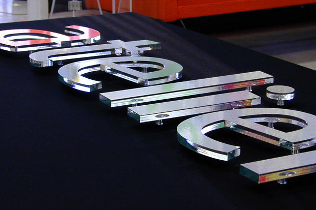 Detail view of the 3d acrylic lettering for business sign