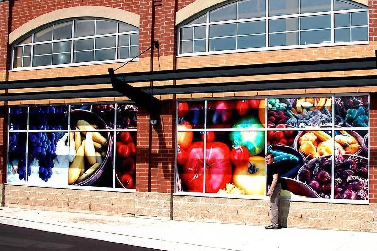 Professional retail window graphics at Whole Foods Oakville, designed to enhance the storefront with color, impact, and visibility.