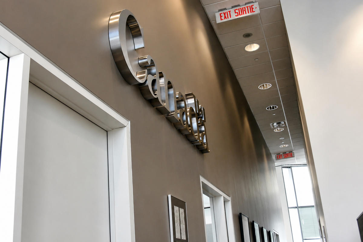 art signs office signage 3d metal sign installed in corporate office of Health agency Canada, decorative mirror, las vegas casino, las vagasm design