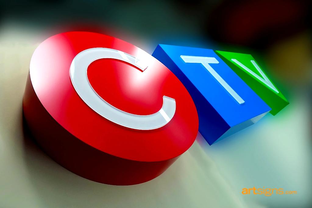 Formed acrylic CTV dimensional logo sign with clear raised letters