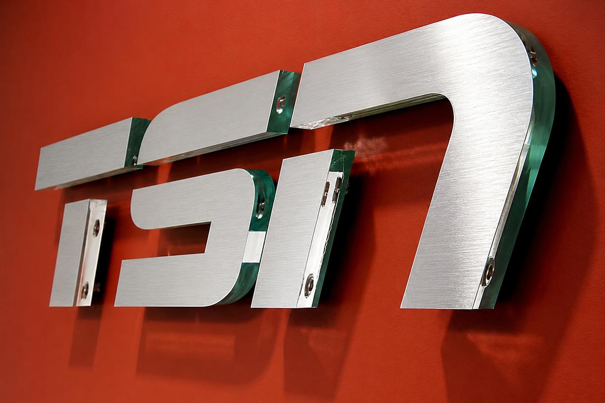 TSN Canada 3D corporate office sign made from ¾-inch green-edge acrylic with brushed-metal faces.